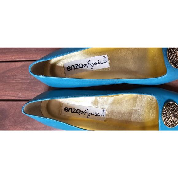 New VTG Enzo Angiolini Shoes Turquoise Medallion Slip‎ On Flats Leather RARE 6.5 - Picture 4 of 5